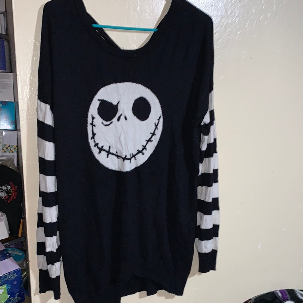 Disney Black and White Crew Neck Sweater with Jack Skellington Design
